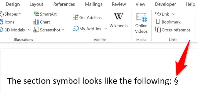 Section symbol inserted in the Word document.