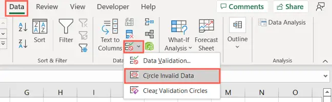 Circle Invalid Data on the Data tab