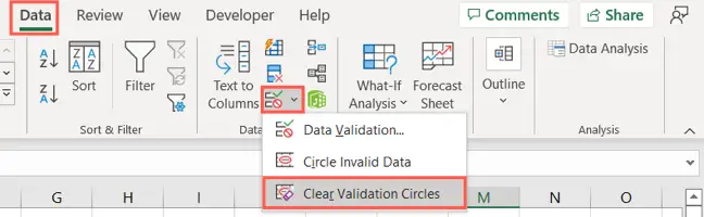 Clear Validation Circles on the Data tab