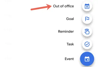 Out of Office in the Create menu on mobile