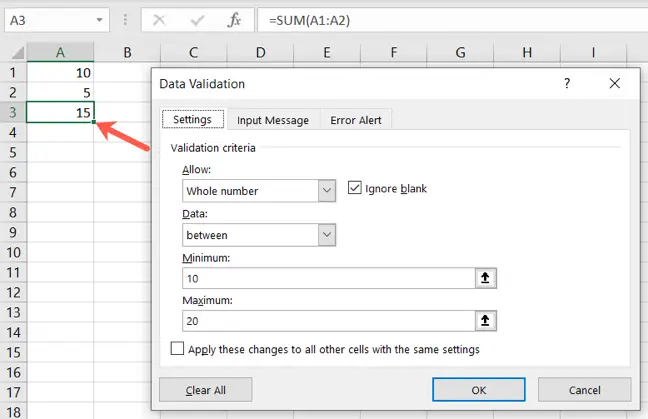 Data validation for a number