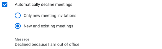 Meetings to decline and the optional message