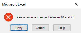 Error message for data validation