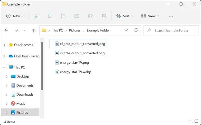 File Explorer open to the folder with the original WebP and the converted files.