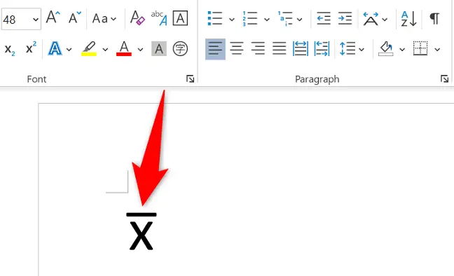 Introduceți simbolul X-bar în Word.