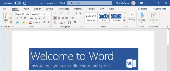 Microsoft Word sur Windows 10