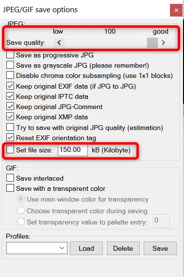 Select the settings you want to use when saving the image. 