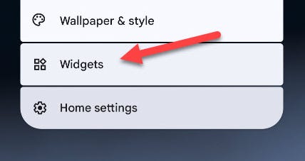 Select "Widgets."