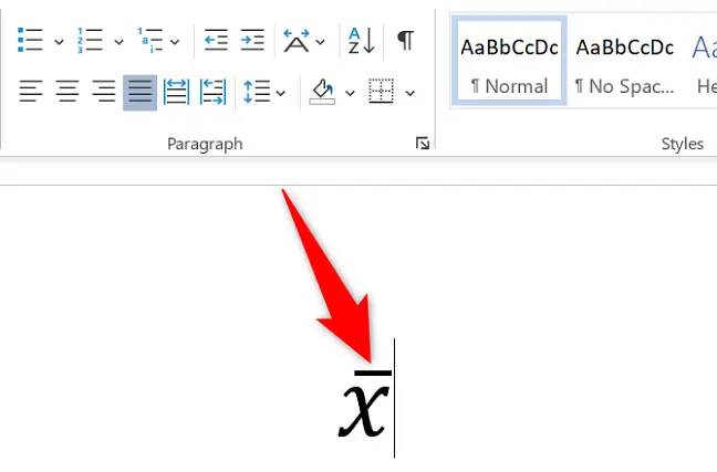 X バー記号を Word に挿入します。