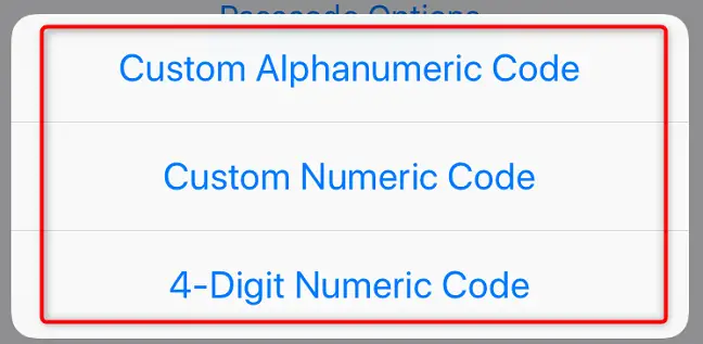 Wählen Sie einen Passcodetyp aus.