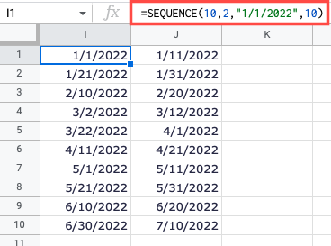 SEQUENCE formula for increasing dates