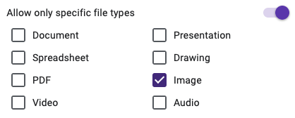 Available file types in Google Forms