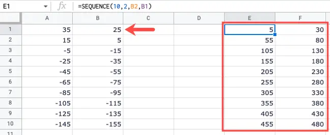 SEQUENCE formula with a cell reference for increase