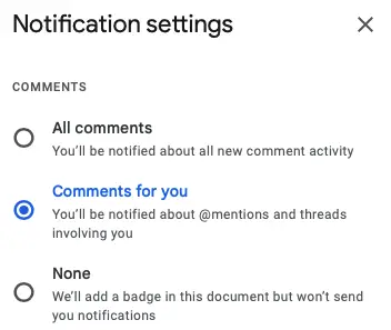 Notification Settings for Comments