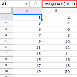 SEQUENCE formula for rows and columns