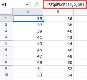 SEQUENCE formula with a starting number
