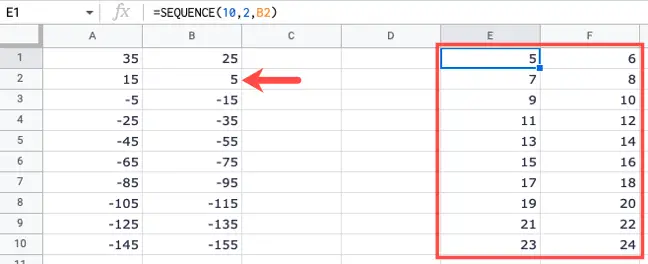 SEQUENCE formula with a cell reference