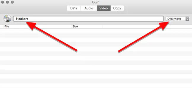 Digite o título desejado e, em seguida, verifique se a caixa suspensa à direita está definida como “DVD-Video”.