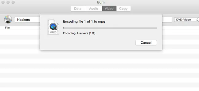 Window where Burn displays encoding progress. 