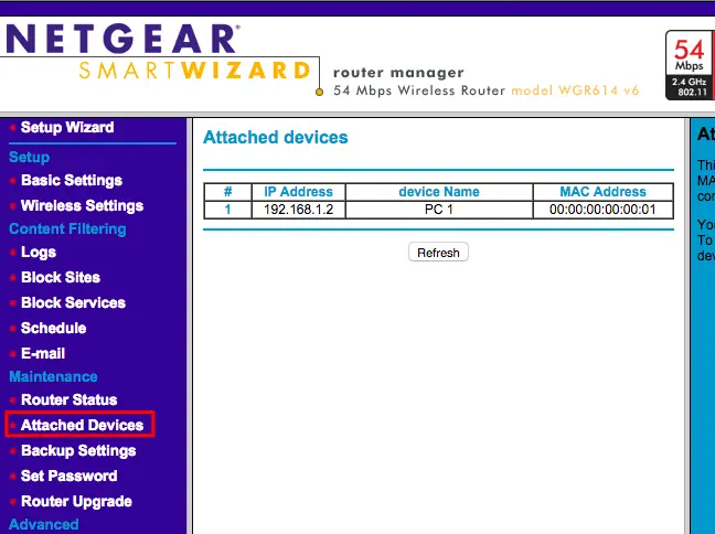 A Netgear router's "Attach Devices" menu. 