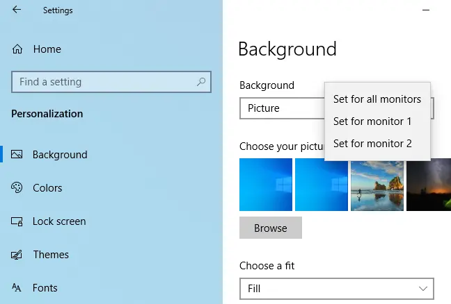 Définition de différents fonds d'écran pour différents moniteurs sous Windows 10.