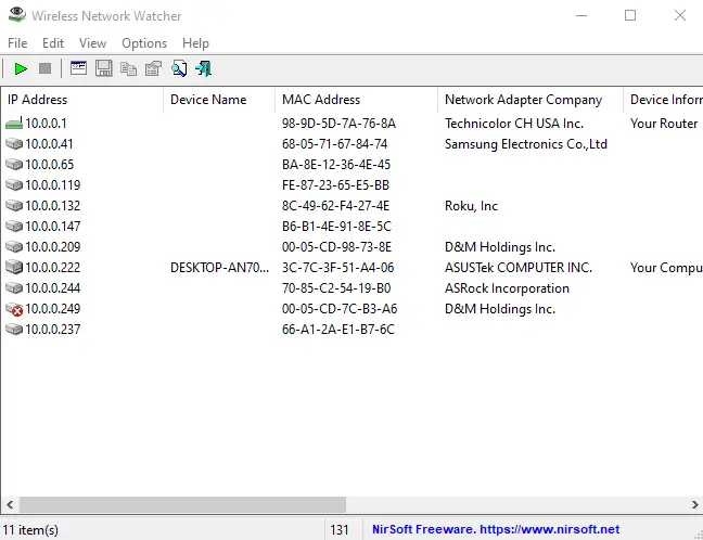 Narzędzie Network Watcher firmy Nirsoft.