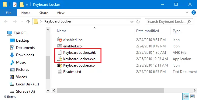 L'exécutable et le script de Keyboard Locker. 