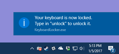 A popup from Keyboard Locker indicating that your keyboard is locked. 