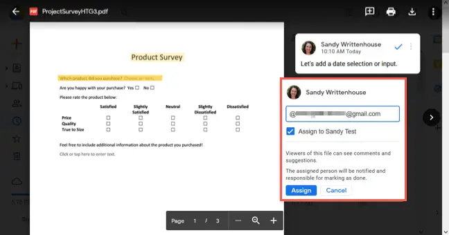 Attribuer une tâche avec un commentaire dans Google Drive