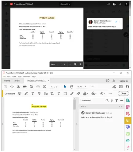 Commentaire dans le fichier PDF téléchargé