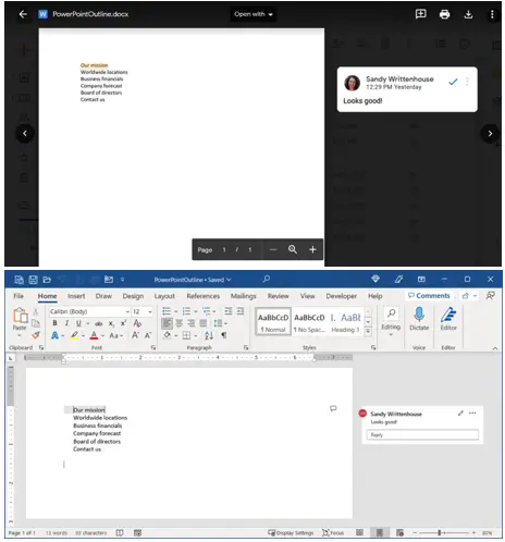Comment in downloaded Word file