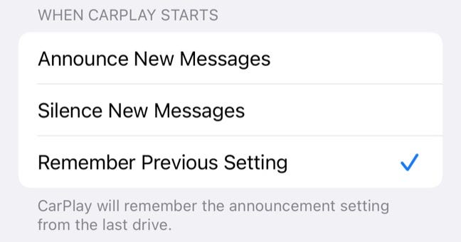 CarPlay notifications settings