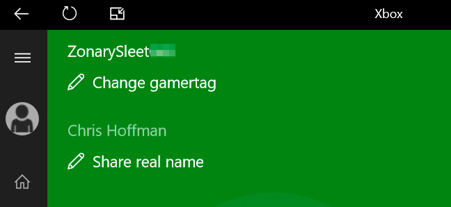 Change gamertag option for Xbox app on Windows 10