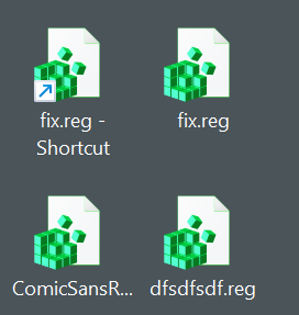Green REG files instead of the usual blue ones.