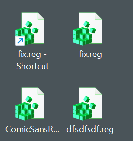 Zielone pliki REG zamiast zwykłych niebieskich.