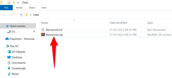 A password-protected ZIP file in File Explorer.