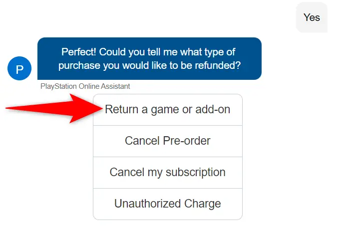 Select the item to get a refund for.
