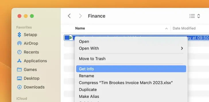 Choose "Get Info" in Finder's context menu